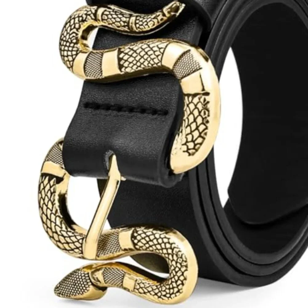 Leather Adjustable Western Snake Buckle Belt